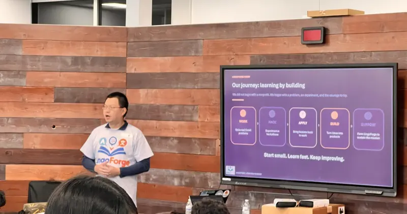 A guest speaker presenting to students