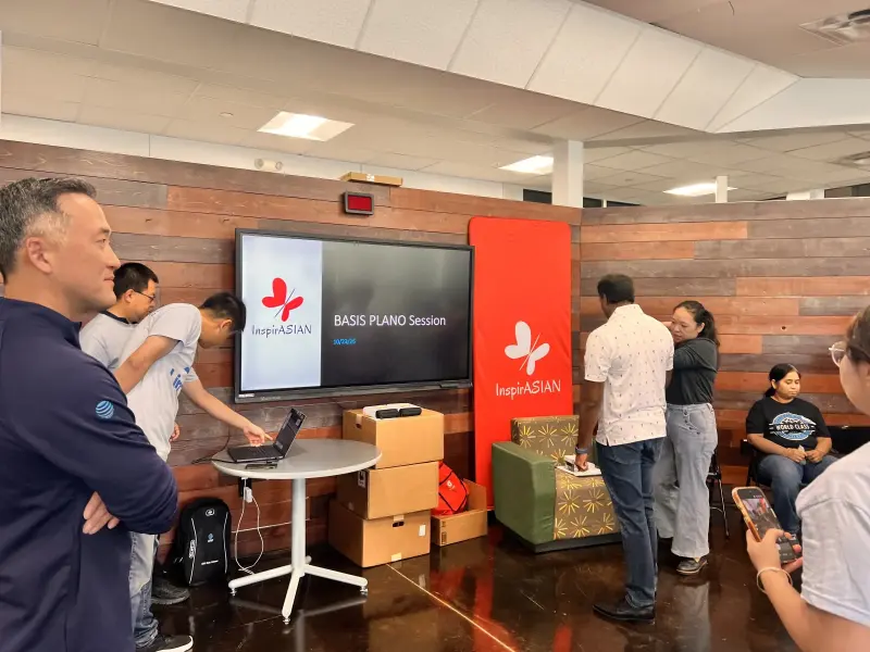 AT&T representatives setting up before lunch